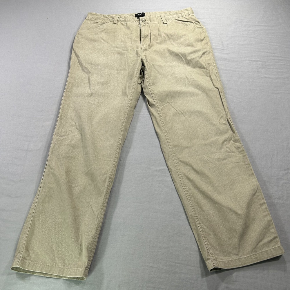 VINTAGE Calvin Klein Jeans Mens 38x31 Beige Denim Classic Fit Straight Pants *